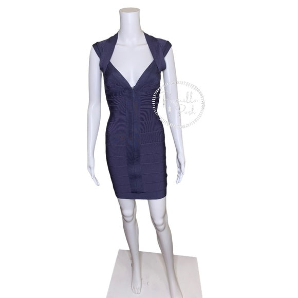 HERVÉ LÉGER Zip-front bandage dress indigo blue