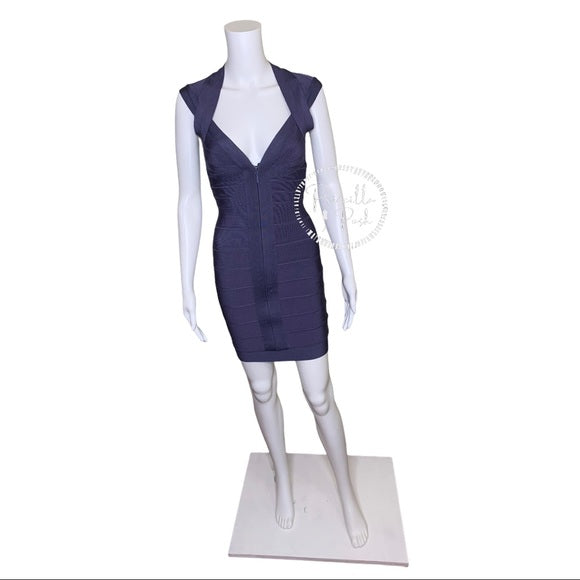 HERVÉ LÉGER Zip-front bandage dress indigo blue