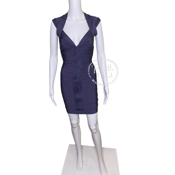 HERVÉ LÉGER Zip-front bandage dress indigo blue