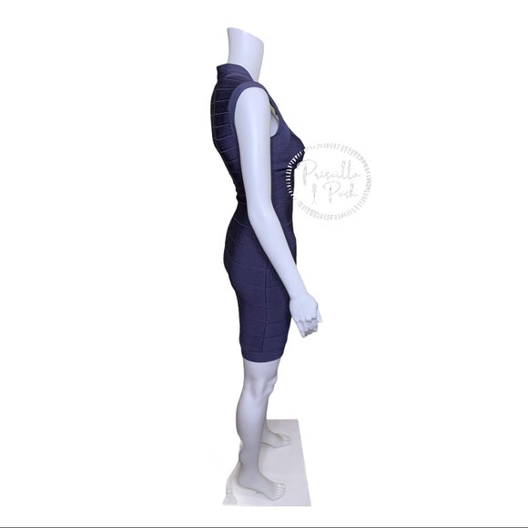 HERVÉ LÉGER Zip-front bandage dress indigo blue