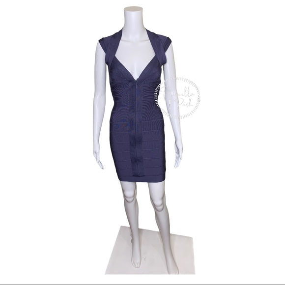 HERVÉ LÉGER Zip-front bandage dress indigo blue