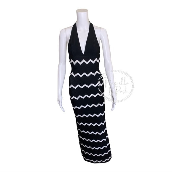 Herve Leger Full Length Black Halter Dress Gown