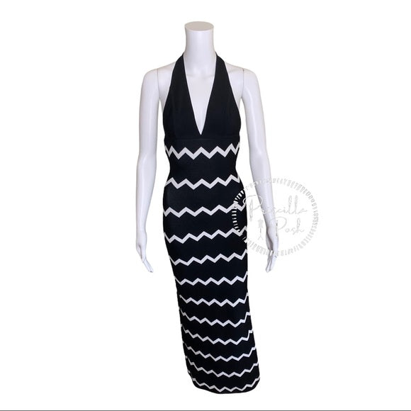 Herve Leger Full Length Black Halter Dress Gown