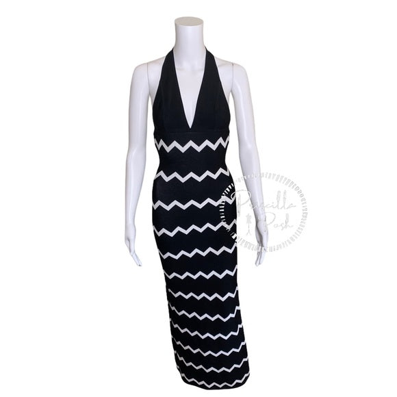 Herve Leger Full Length Black Halter Dress Gown