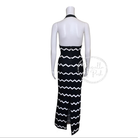 Herve Leger Full Length Black Halter Dress Gown
