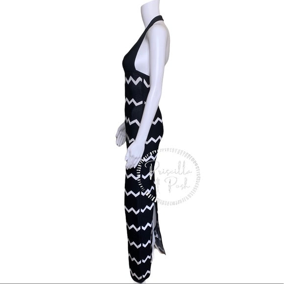 Herve Leger Full Length Black Halter Dress Gown