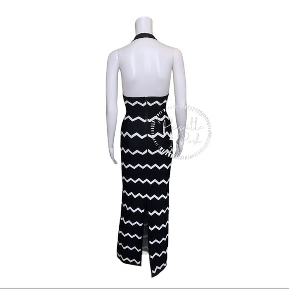 Herve Leger Full Length Black Halter Dress Gown