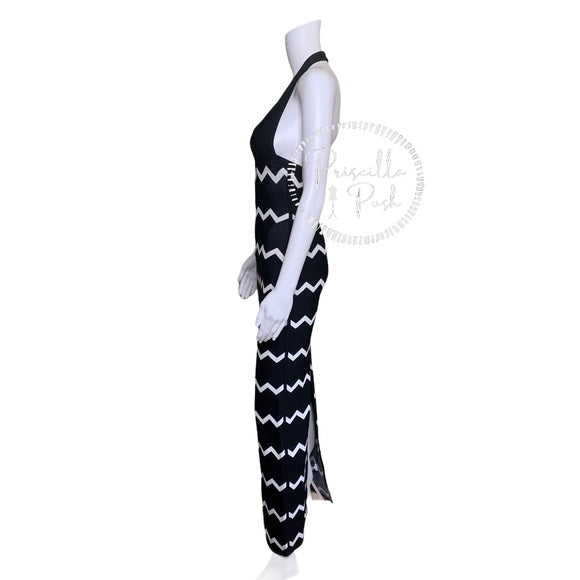 Herve Leger Full Length Black Halter Dress Gown