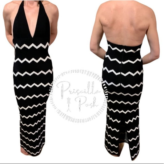 Herve Leger Full Length Black Halter Dress Gown