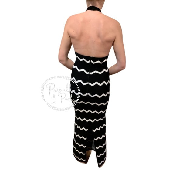 Herve Leger Full Length Black Halter Dress Gown