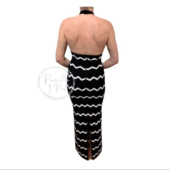 Herve Leger Full Length Black Halter Dress Gown