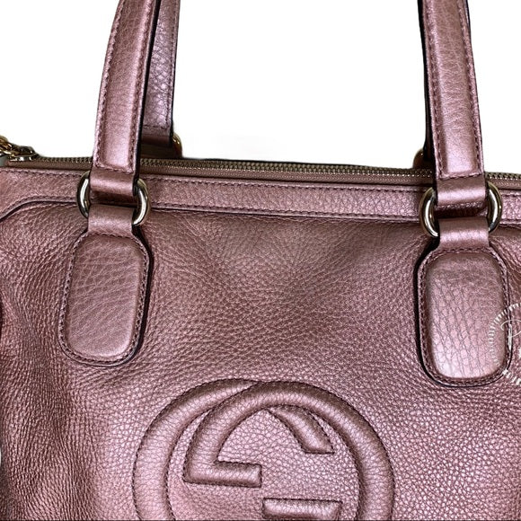 Gucci Metallic Calfskin Medium Soho Tote Bag Pink