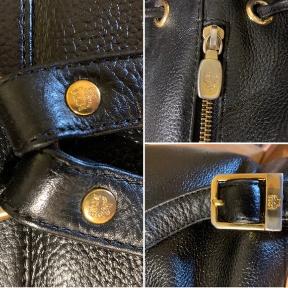 MCM Large Vintage Black Leather Studded Backpack
