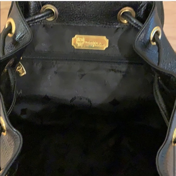 MCM Large Vintage Black Leather Studded Backpack
