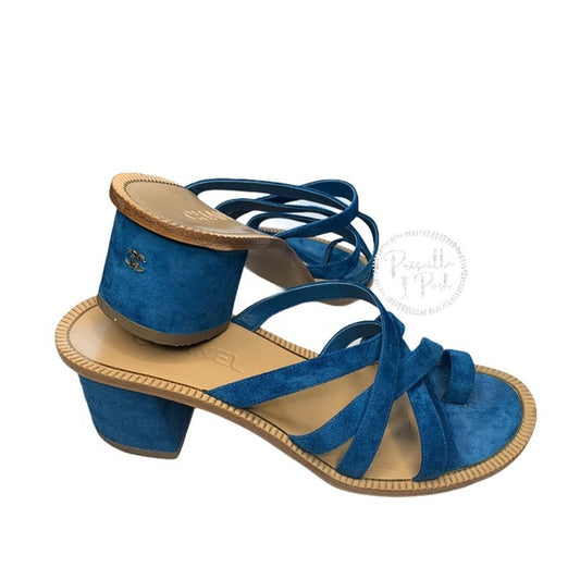 Chanel Medusa Blue Suede Block Heel Sandal Slide