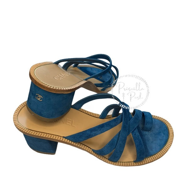 Chanel Medusa Blue Suede Block Heel Sandal Slide