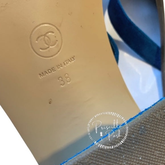 Chanel Medusa Blue Suede Block Heel Sandal Slide
