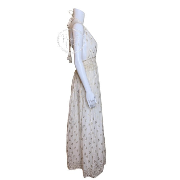 NWT LOVESHACKFANCY Isabel Dress halter maxi gold