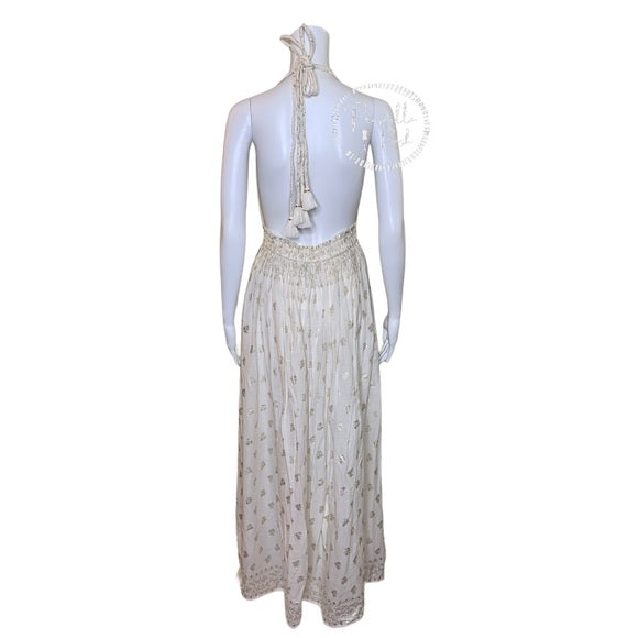NWT LOVESHACKFANCY Isabel Dress halter maxi gold