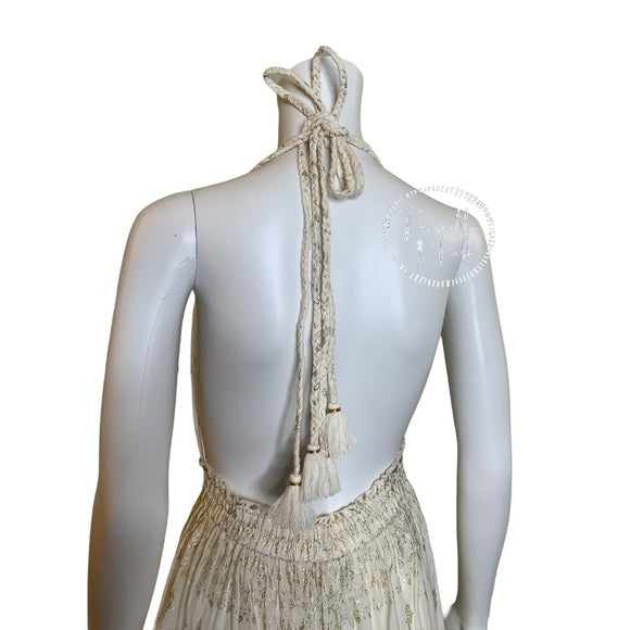 NWT LOVESHACKFANCY Isabel Dress halter maxi gold