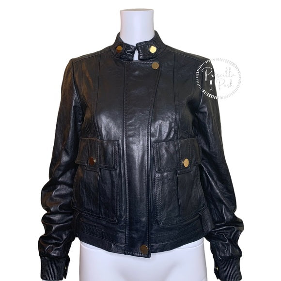 TORY BURCH Leather Richard Bomber Jacket Black