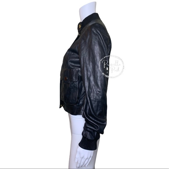 TORY BURCH Leather Richard Bomber Jacket Black