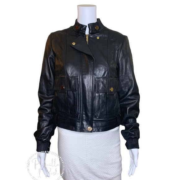 TORY BURCH Leather Richard Bomber Jacket Black