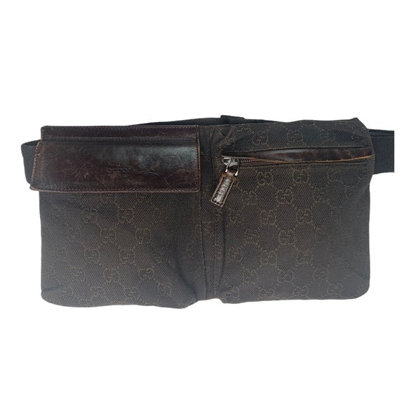 Gucci Brown Canvas Fanny Pack Belt Bag Waist Bag