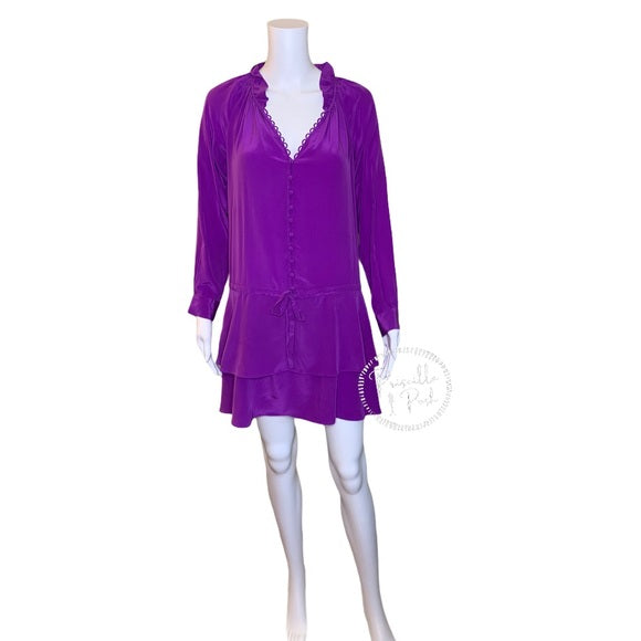 Rebecca Taylor 100% Silk Long Sleeve Ruffle Dress