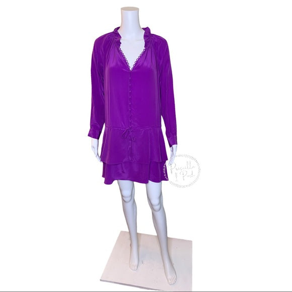 Rebecca Taylor 100% Silk Long Sleeve Ruffle Dress