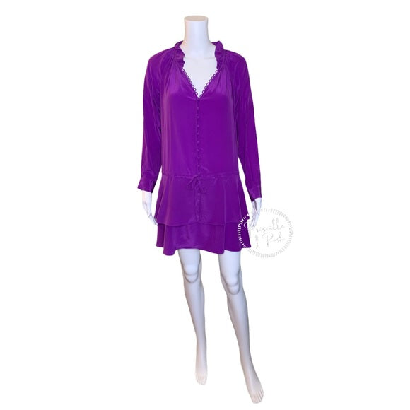 Rebecca Taylor 100% Silk Long Sleeve Ruffle Dress