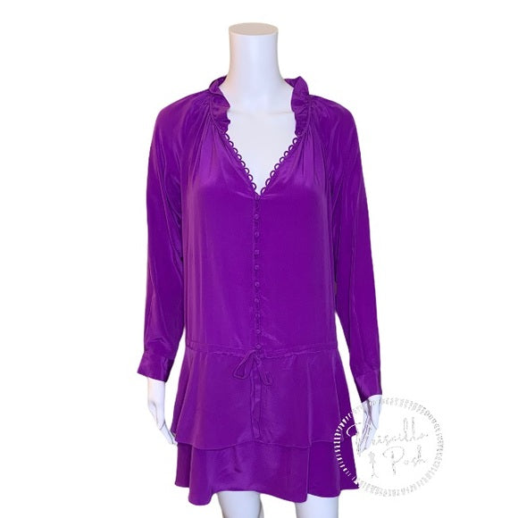 Rebecca Taylor 100% Silk Long Sleeve Ruffle Dress