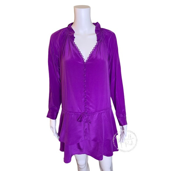 Rebecca Taylor 100% Silk Long Sleeve Ruffle Dress