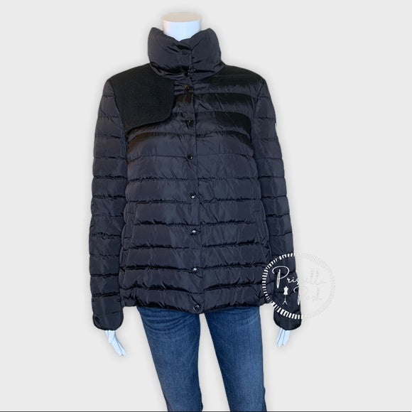Moncler Black Mixed Media Down Puffer Wool Panel