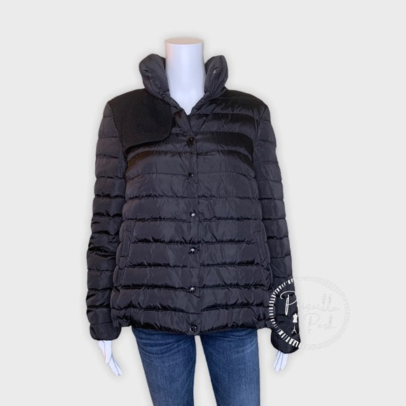 Moncler Black Mixed Media Down Puffer Wool Panel