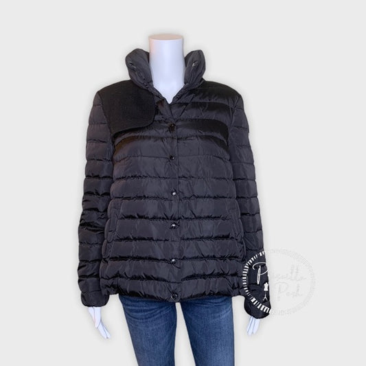 Moncler Black Mixed Media Down Puffer Wool Panel