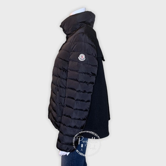 Moncler Black Mixed Media Down Puffer Wool Panel