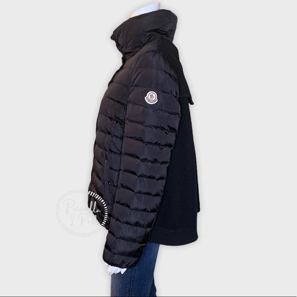 Moncler Black Mixed Media Down Puffer Wool Panel