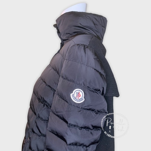 Moncler Black Mixed Media Down Puffer Wool Panel