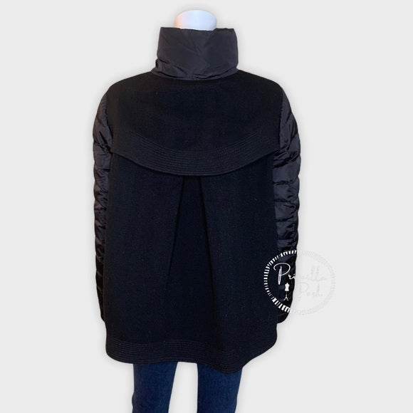 Moncler Black Mixed Media Down Puffer Wool Panel