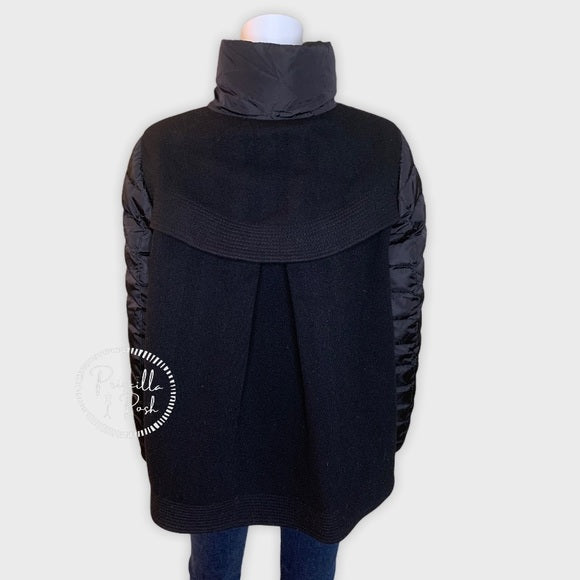 Moncler Black Mixed Media Down Puffer Wool Panel