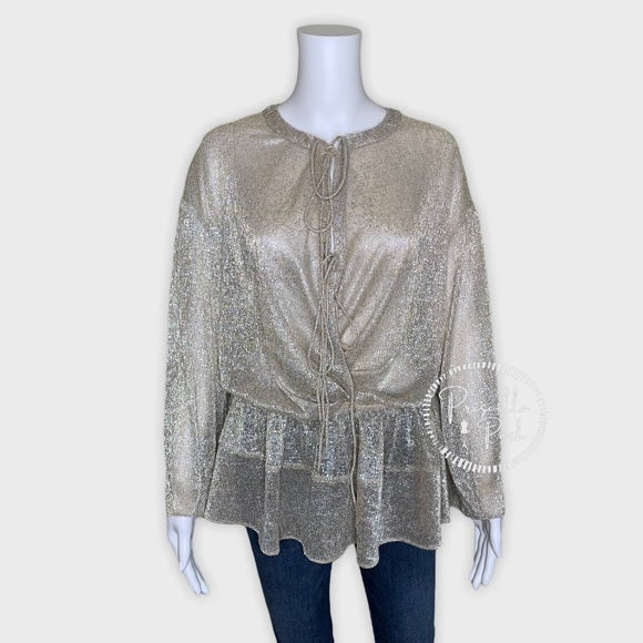 IRO Spacious Metallic Tie Neck Blouse In Champagne