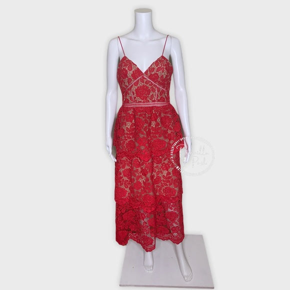 NWT Self Portrait Flower Lace Tiered Midi Dress