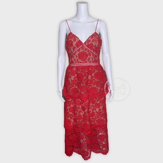 NWT Self Portrait Flower Lace Tiered Midi Dress