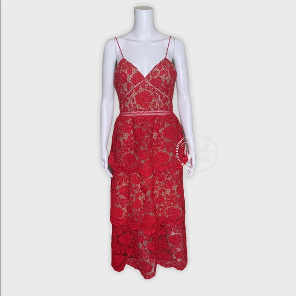 NWT Self Portrait Flower Lace Tiered Midi Dress
