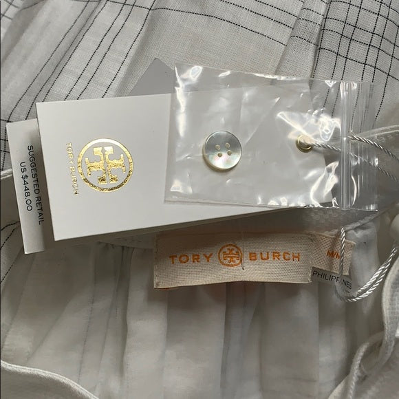 Tory Burch Cotton Lace Up Dress White Plaid