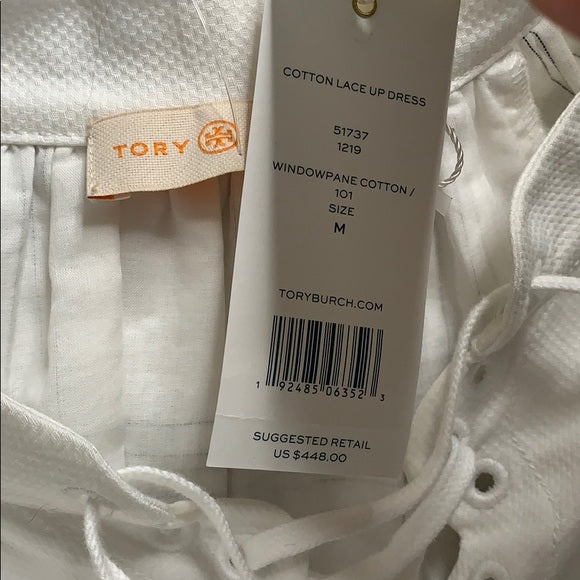 Tory Burch Cotton Lace Up Dress White Plaid