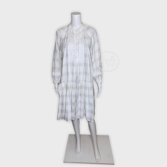 Tory Burch Cotton Lace Up Dress White Plaid