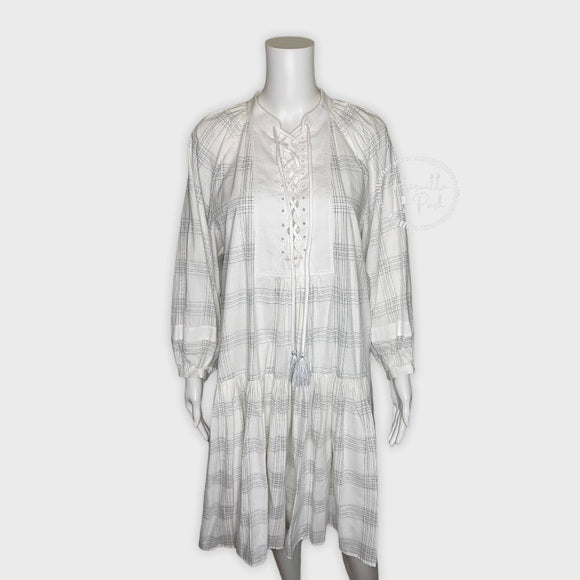 Tory Burch Cotton Lace Up Dress White Plaid