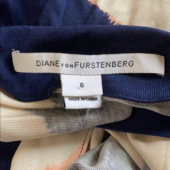DVF 100% Silk Jersey Shibori Blue White Wrap Dress